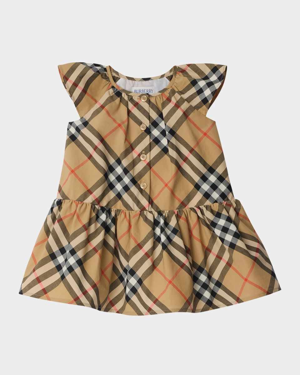 Girl's Talley Cotton Poplin Check Drop-Waist Dress, Size 6M-